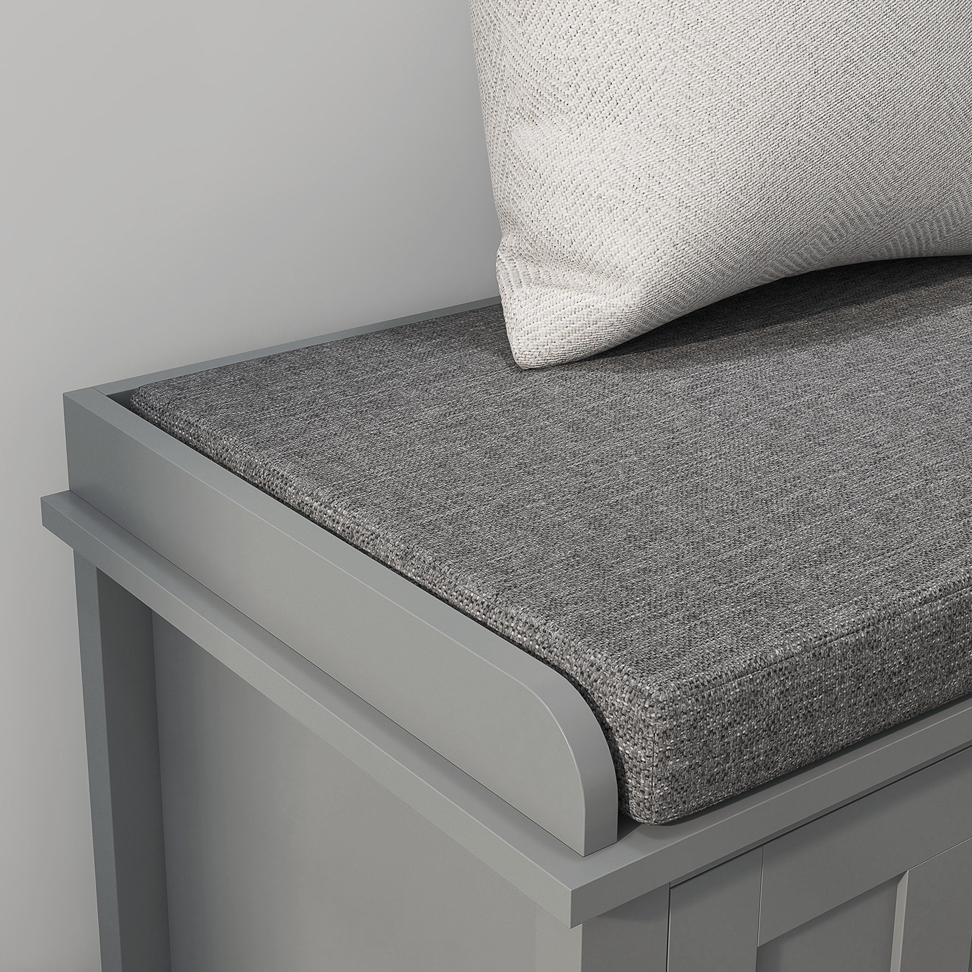 HOMCOM Entryway Shoe Bench Storage Ottoman with Adjustable Shelving, 6 Compartments, and Padded Seat, White/Grey