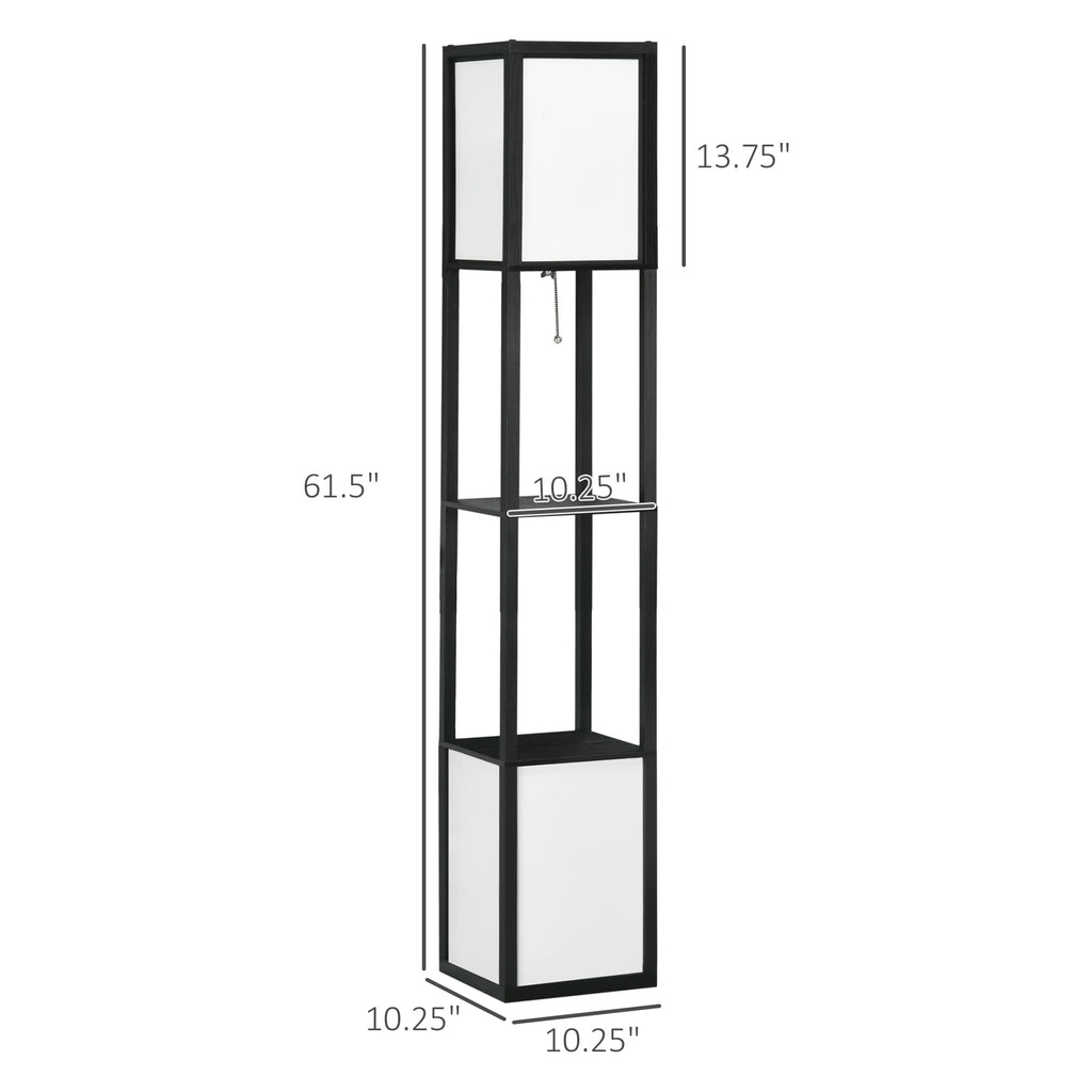 HOMCOM Floor Lamp with Shelves, Dual Light, Modern Tall Standing Lamps, with Fabric Lampshade (Bulb not Included)