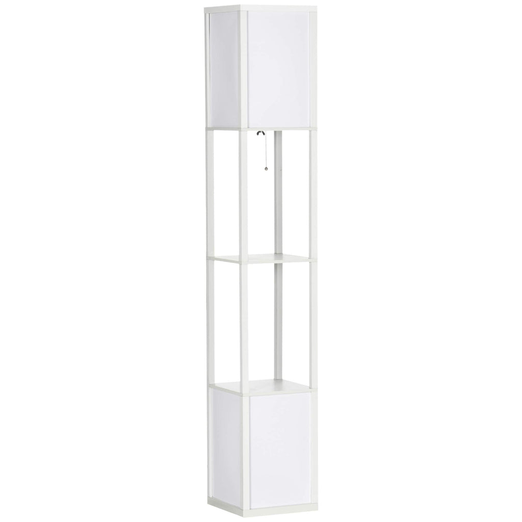 HOMCOM Floor Lamp with Shelves, Dual Light, Modern Tall Standing Lamps, with Fabric Lampshade (Bulb not Included)