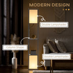 HOMCOM Floor Lamp with Shelves, Dual Light, Modern Tall Standing Lamps, with Fabric Lampshade (Bulb not Included)