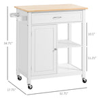 HOMCOM Kitchen Trolley, Wood Top Utility Cart on Wheels with Open Shelf and Storage Drawer for Dining Room, Kitchen