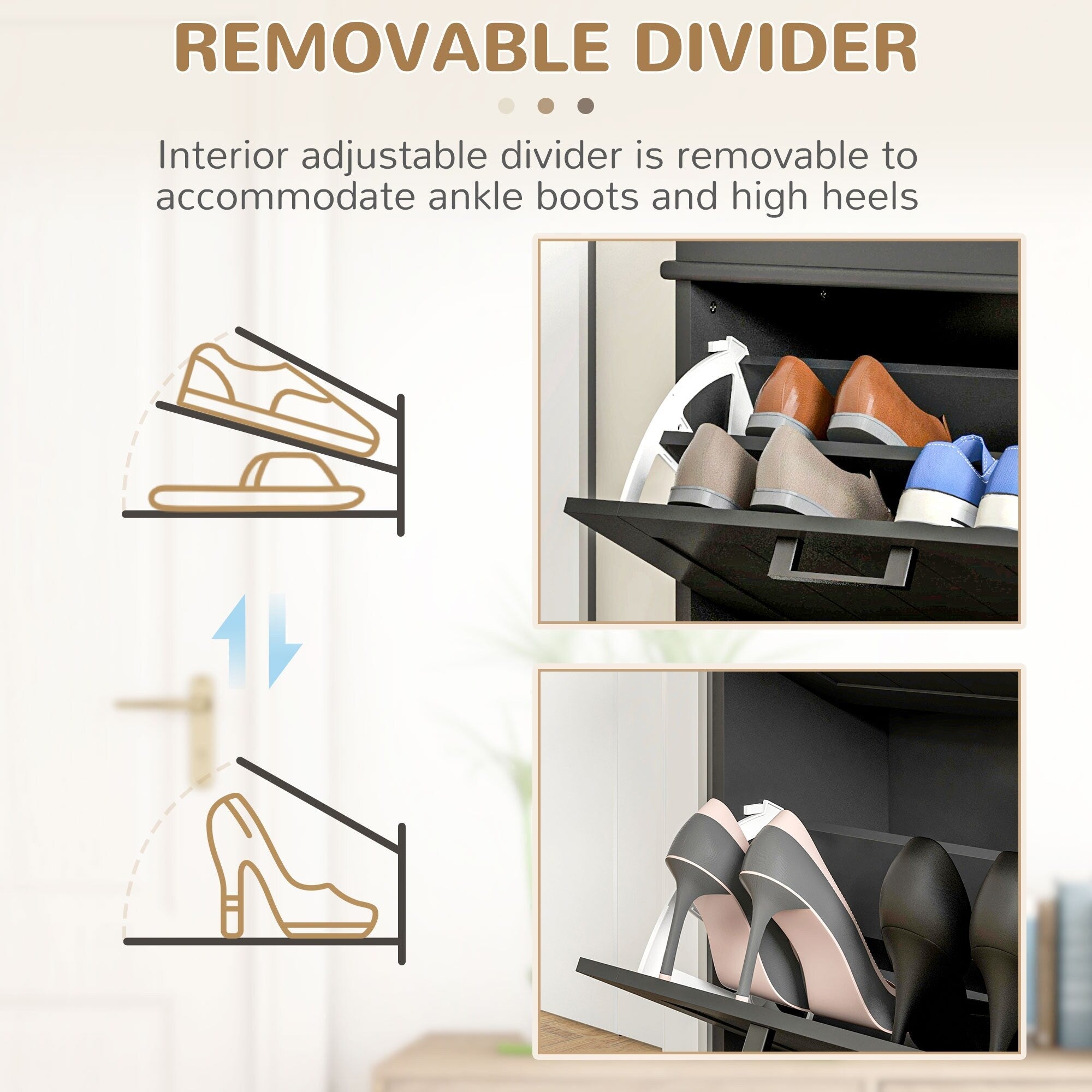 HOMCOM Shoe Cabinet for Entryway, Narrow Shoe Rack Storage Organizer with 2 Flip Drawers and Adjustable Shelves