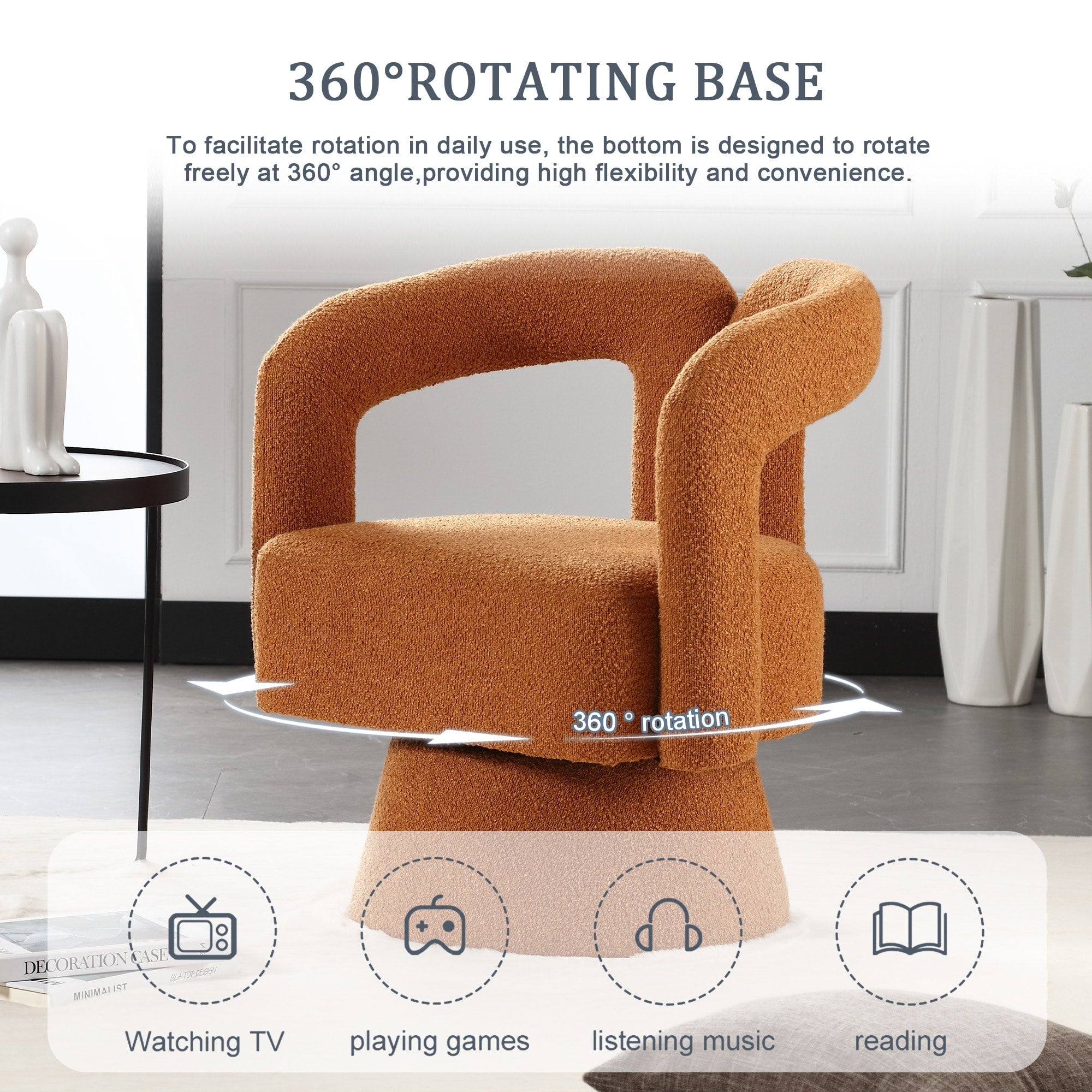 HOMEFUN Boucle Upholstered 360 Degree Swivel Cuddle Barrel Accent Chairs