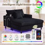 HOMEFUN Corduroy Upholstered Oversized RGB LED Light Recliner Sofa Bed with Cup Holder,USB&3 Pillows