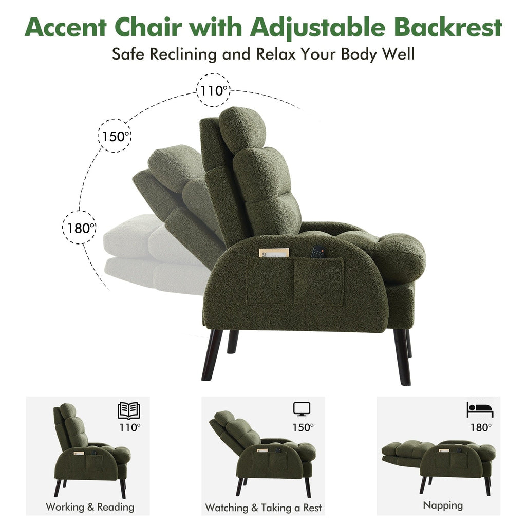 HOMYKA Accent Lounge Chair with Adjustable Backrest Storage Ottoman