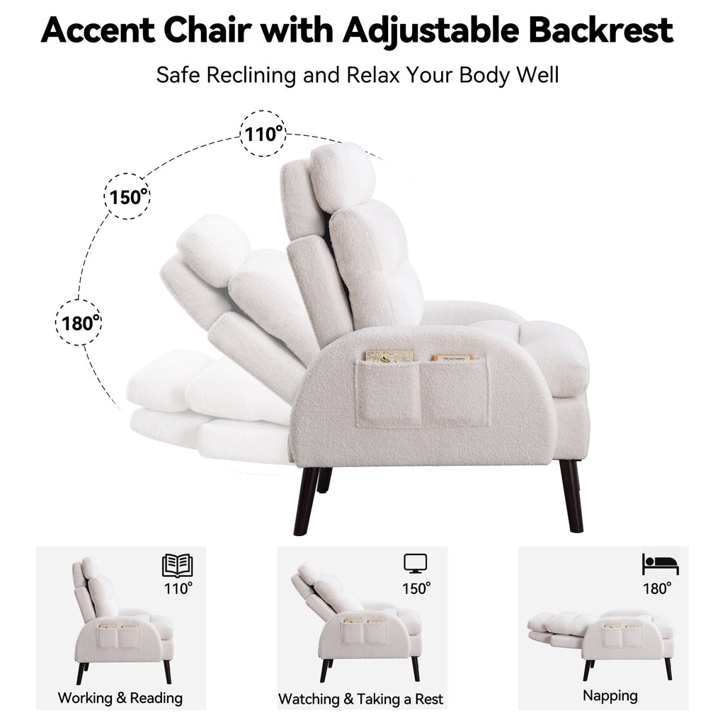 HOMYKA Accent Lounge Chair with Adjustable Backrest Storage Ottoman