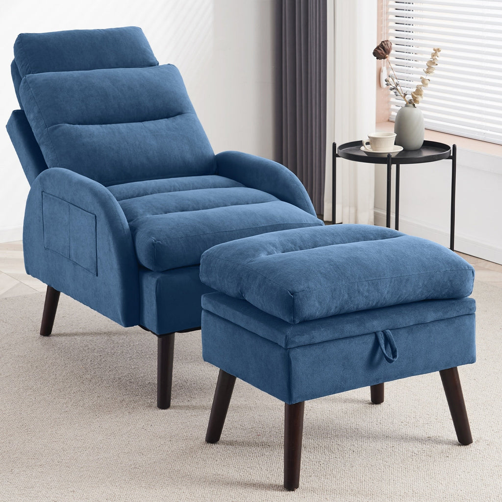 HOMYKA Accent Lounge Chair with Adjustable Backrest Storage Ottoman