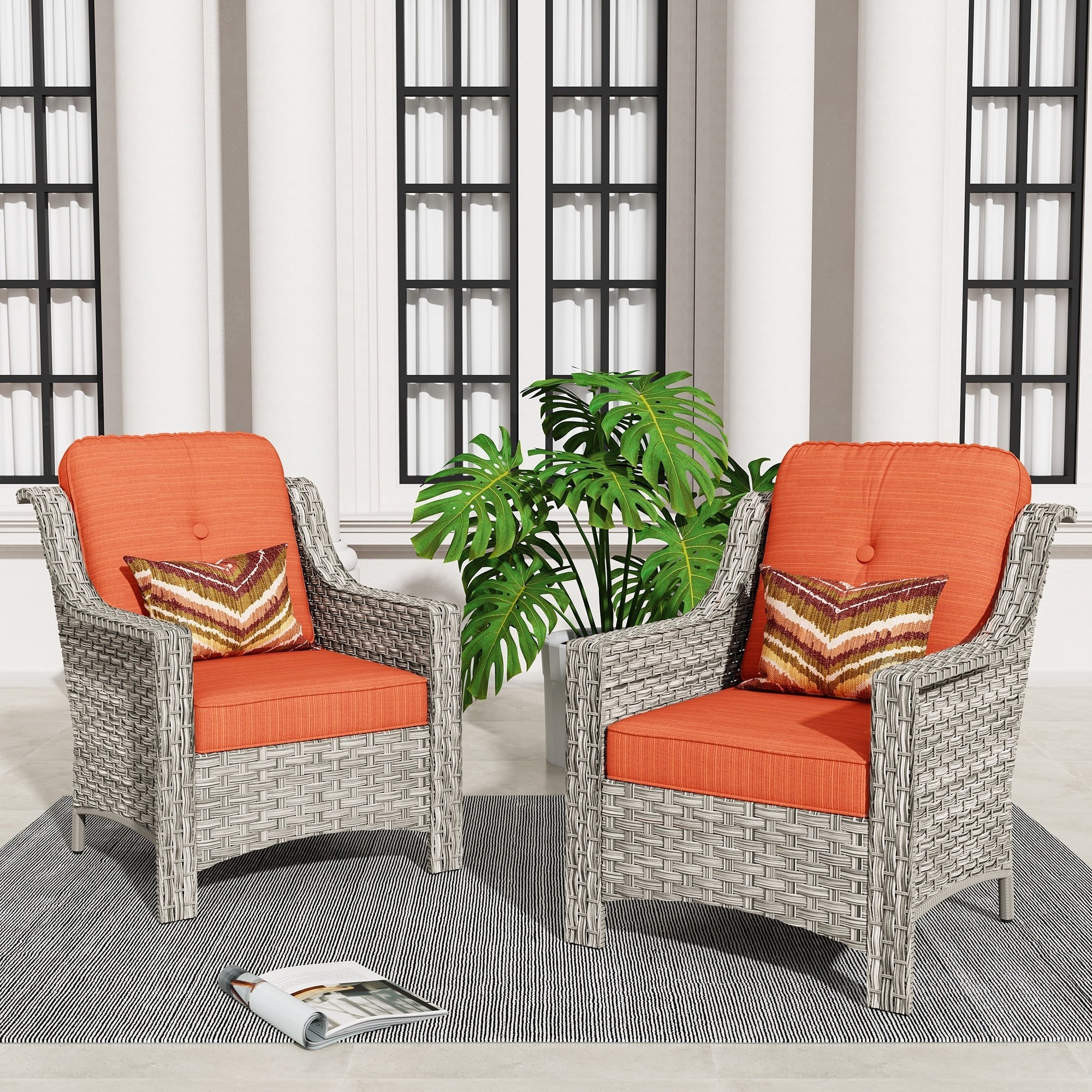 HOOOWOOO 2-piece High Back Wicker Rattan Outdoor Patio Chair Set