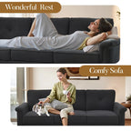 HOOOWOOO Mid-Century 3-Seat Upholstered Sofa with Wood Legs for Living Room