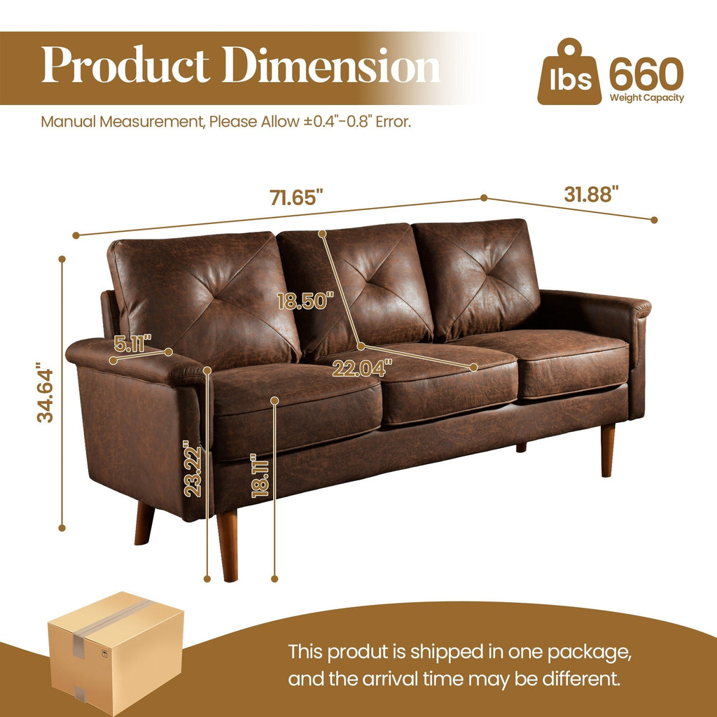 HOOOWOOO Mid-Century 3-Seat Upholstered Sofa with Wood Legs for Living Room