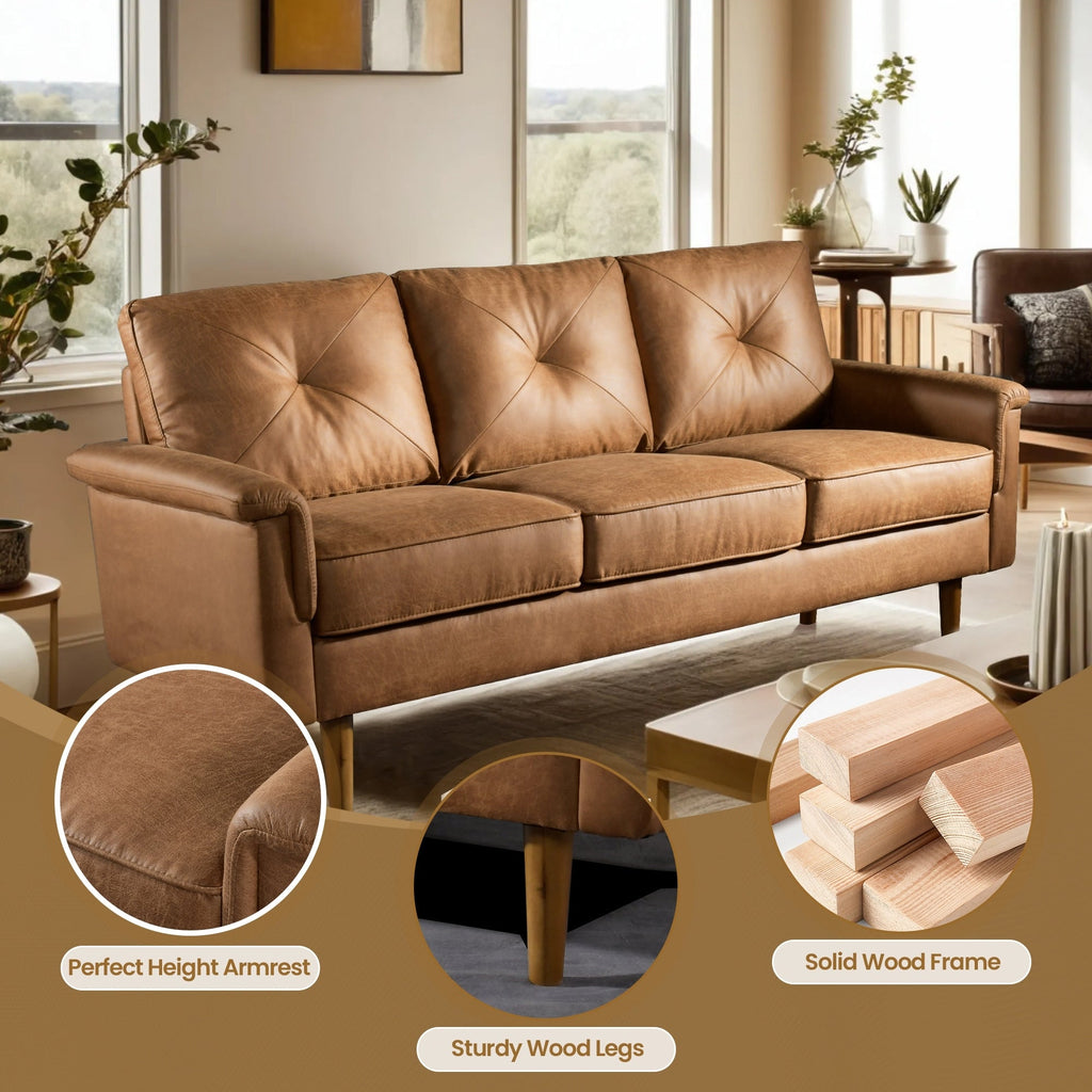 HOOOWOOO Mid-Century 3-Seat Upholstered Sofa with Wood Legs for Living Room