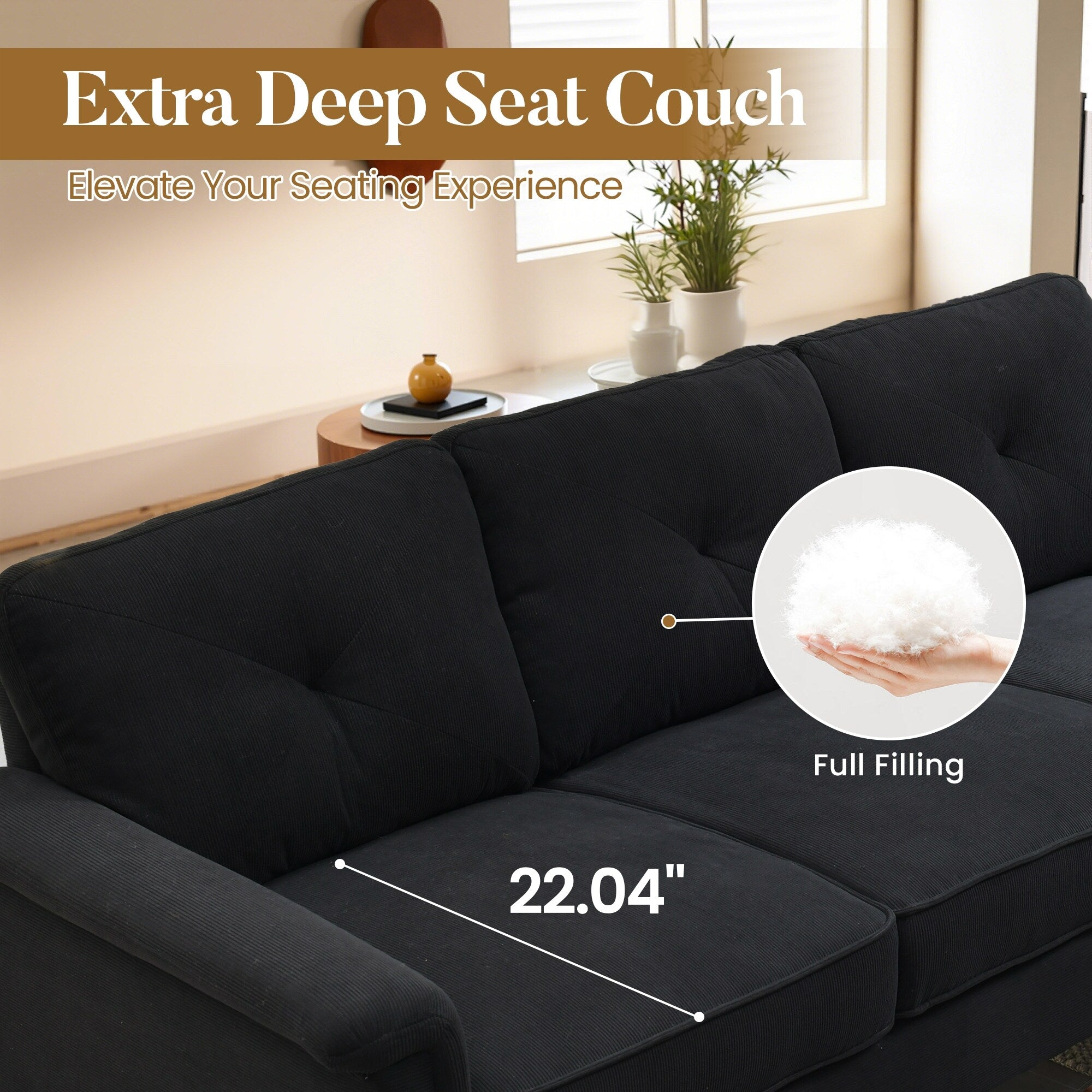 HOOOWOOO Mid-Century 3-Seat Upholstered Sofa with Wood Legs for Living Room