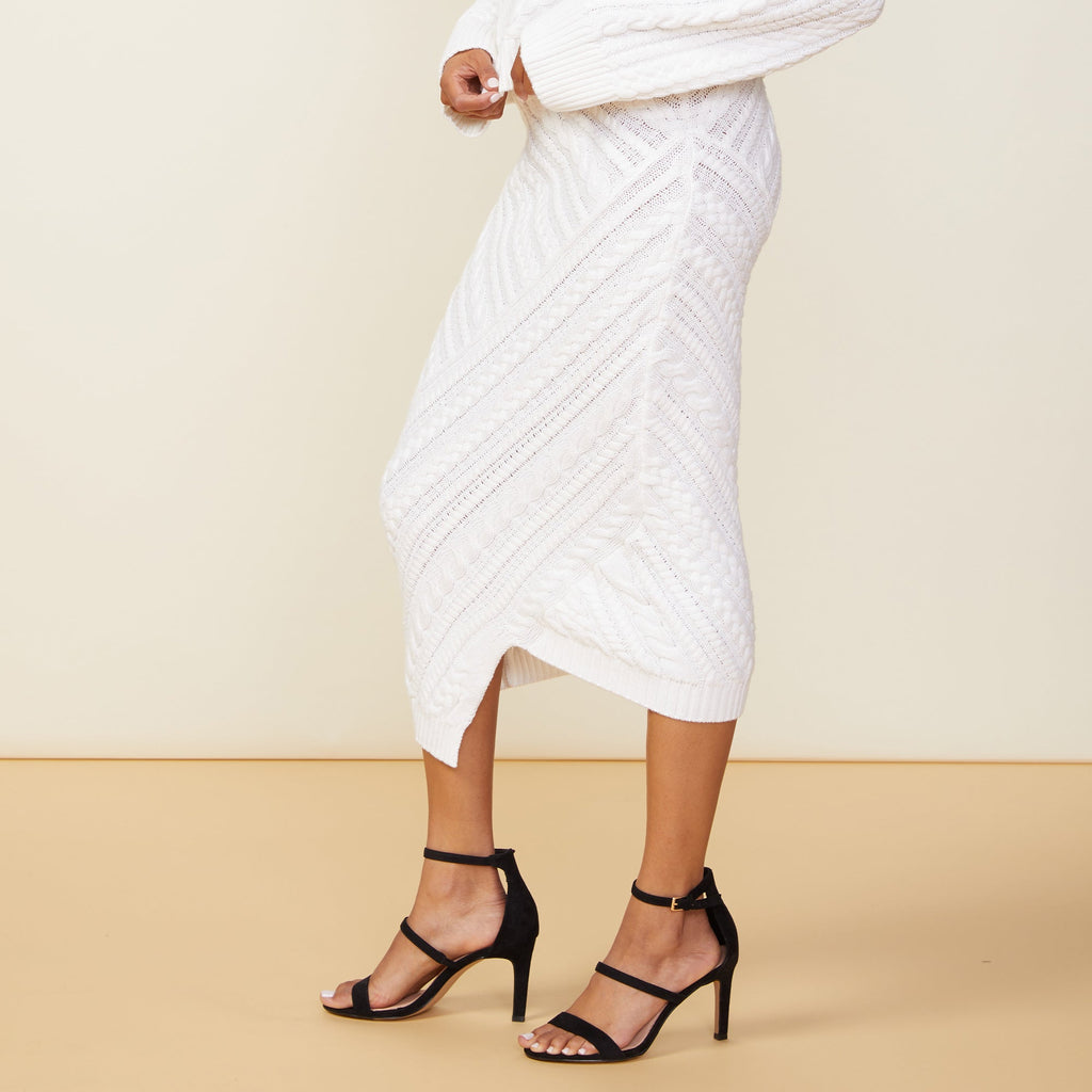 Merino Wool Cable Knit Midi Skirt