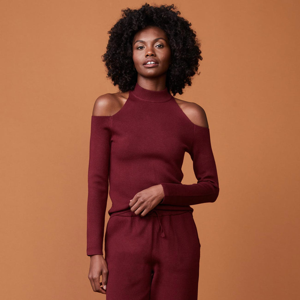 Supersoft Sweater Knit Cold Shoulder Top