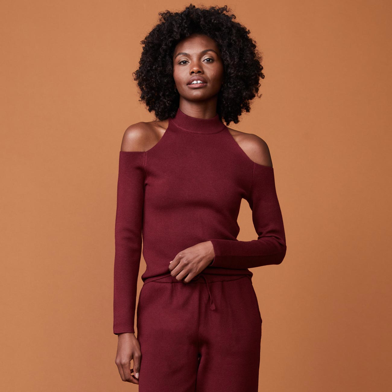 Supersoft Sweater Knit Cold Shoulder Top
