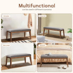 Upholstered Fabric Entryway Bench, Bedroom Bench for End of Bed Beige, Solid Wood 44-inch