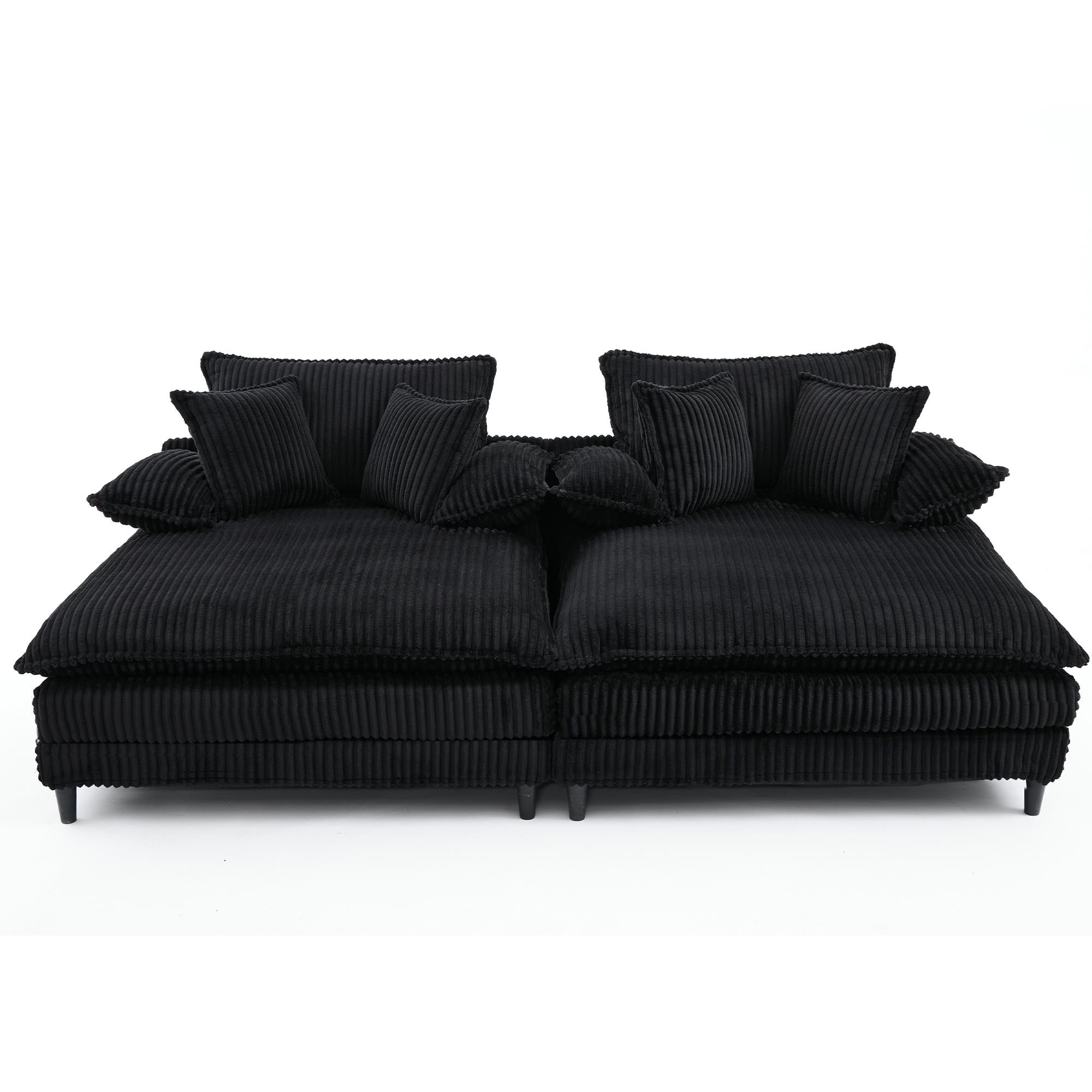 Harmonia 109 W Oversized Corduroy Sofa Bed, Deep Seat Double Lounge Chaise with 4 Pillows