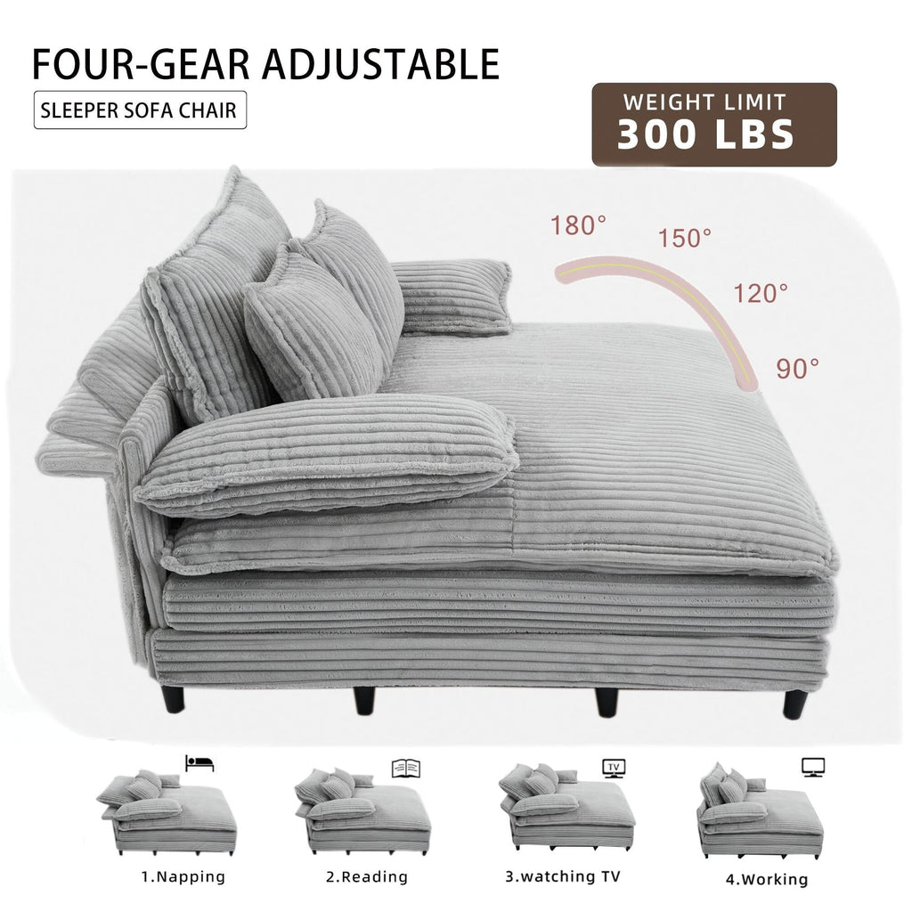 Harmonia 109 W Oversized Corduroy Sofa Bed, Deep Seat Double Lounge Chaise with 4 Pillows