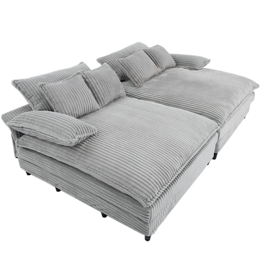 Harmonia 109 W Oversized Corduroy Sofa Bed, Deep Seat Double Lounge Chaise with 4 Pillows