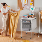 Height Adjustable Craft Table with Storage Shelves, Mobile Folding Cutting Table for Home Office Sewing Room Craft Room