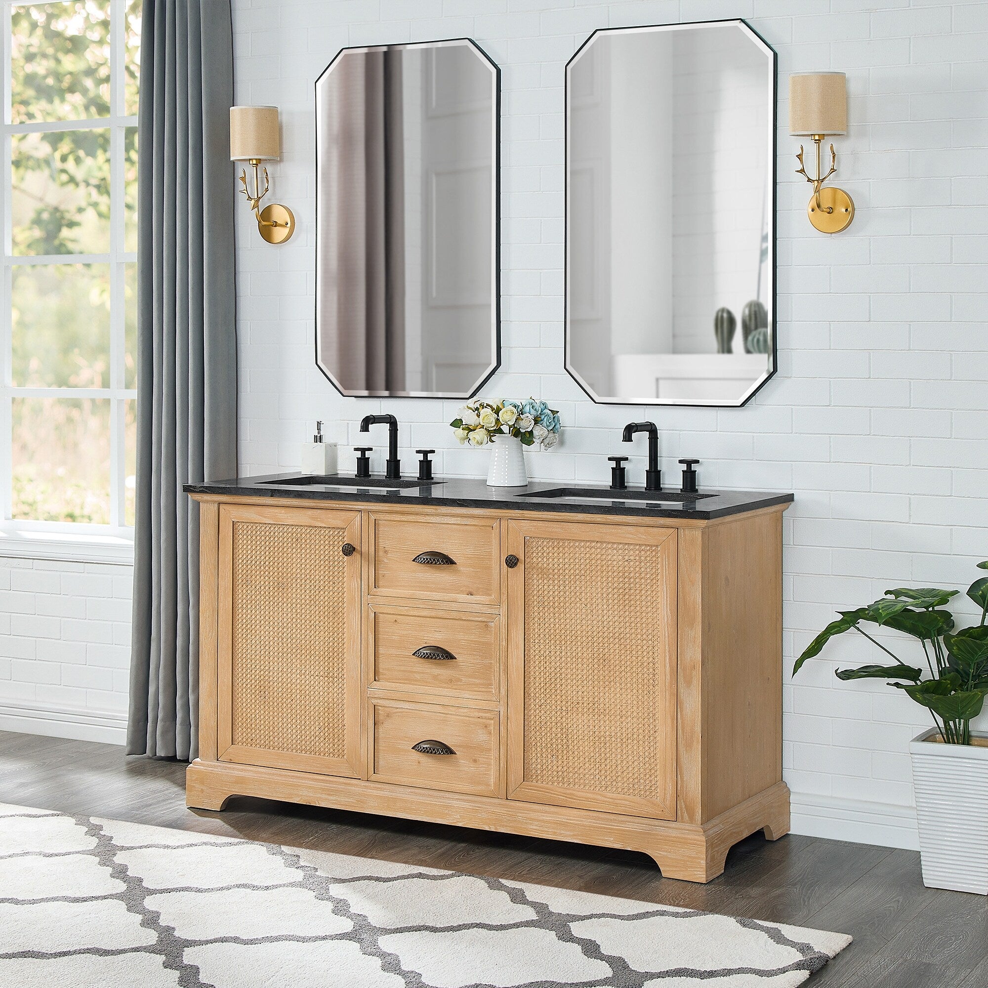 Hervas Bath Vanity with Natural Marble Top without Mirror