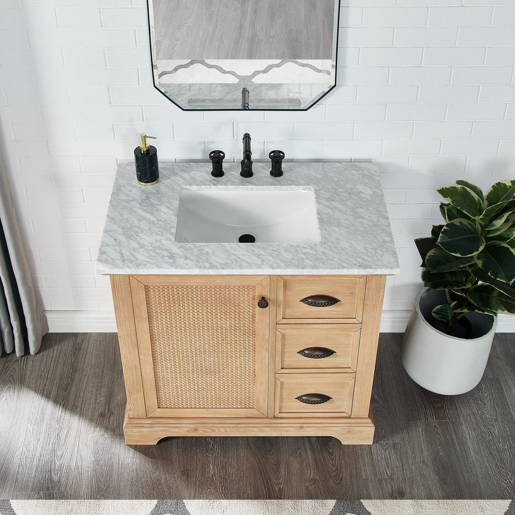 Hervas Bath Vanity with Natural Marble Top without Mirror