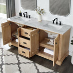 Hervas Bath Vanity with Natural Marble Top without Mirror
