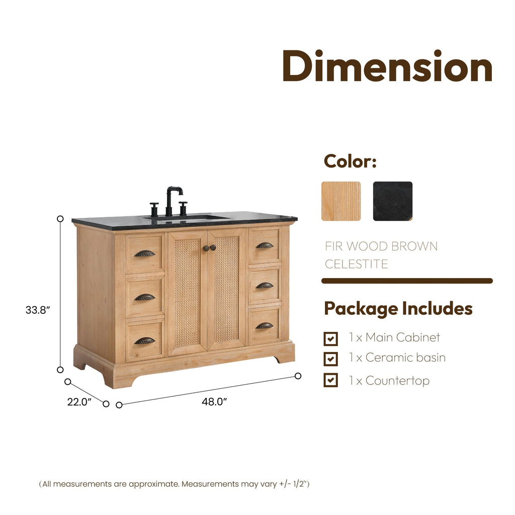 Hervas Bath Vanity with Natural Marble Top without Mirror