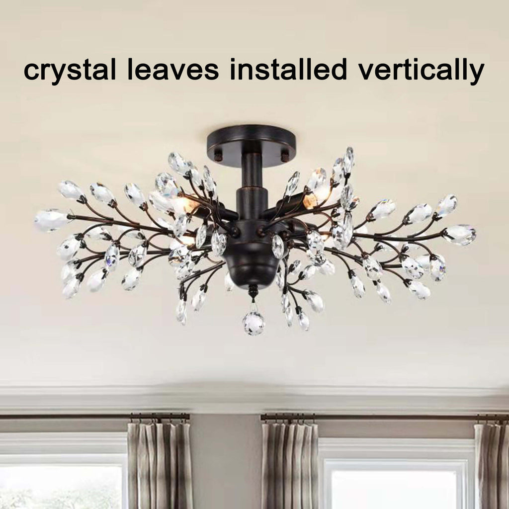 Holly 4-light Crystal Leaves Flush Mount