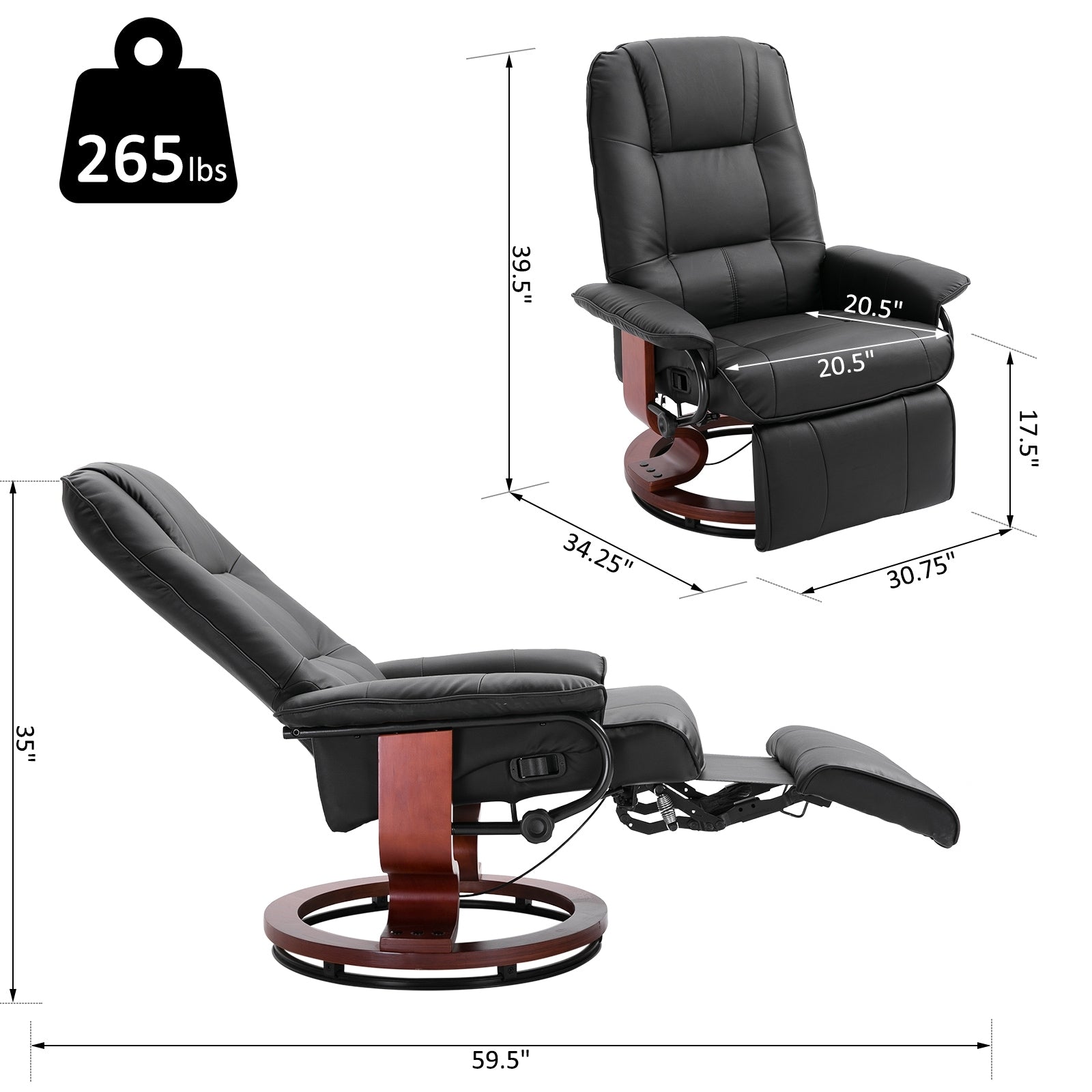 HomCom Faux Leather Adjustable Manual Swivel Base Recliner Chair with Comfortable and Relaxing Footrest