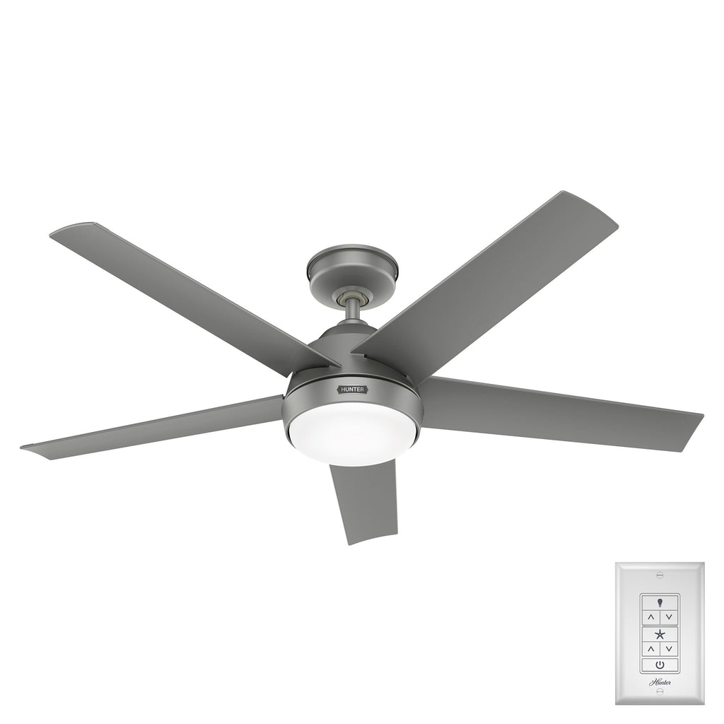 Hunter 52 Skyflow Outdoor Ceiling Fan w/ LED Light Kit, Wall Control - Coastal Modern Contemporary - WeatherMax - WET-RATED!