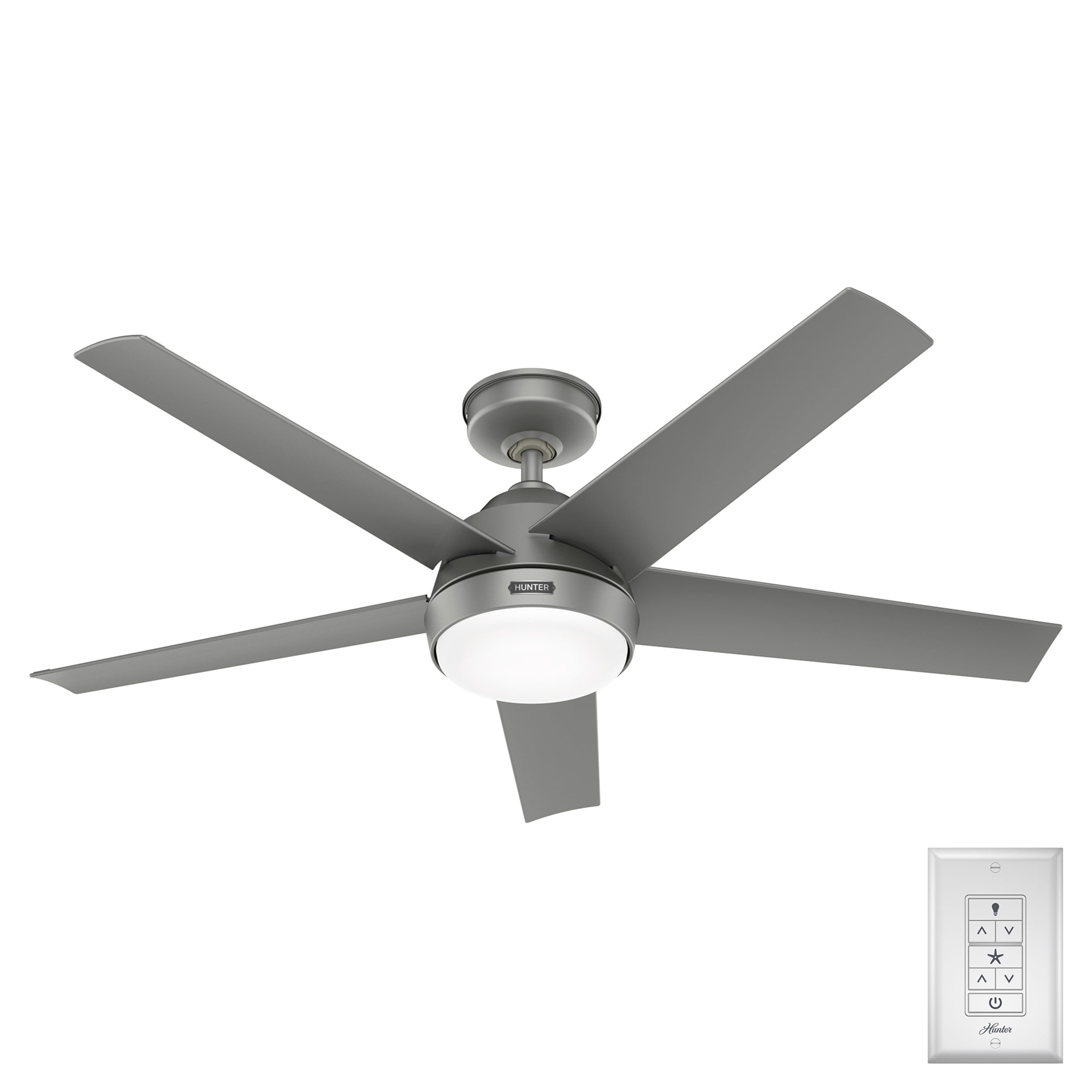 Hunter 52 Skyflow Outdoor Ceiling Fan w/ LED Light Kit, Wall Control - Coastal Modern Contemporary - WeatherMax - WET-RATED!