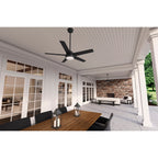 Hunter 52 Skyflow Outdoor Ceiling Fan w/ LED Light Kit, Wall Control - Coastal Modern Contemporary - WeatherMax - WET-RATED!