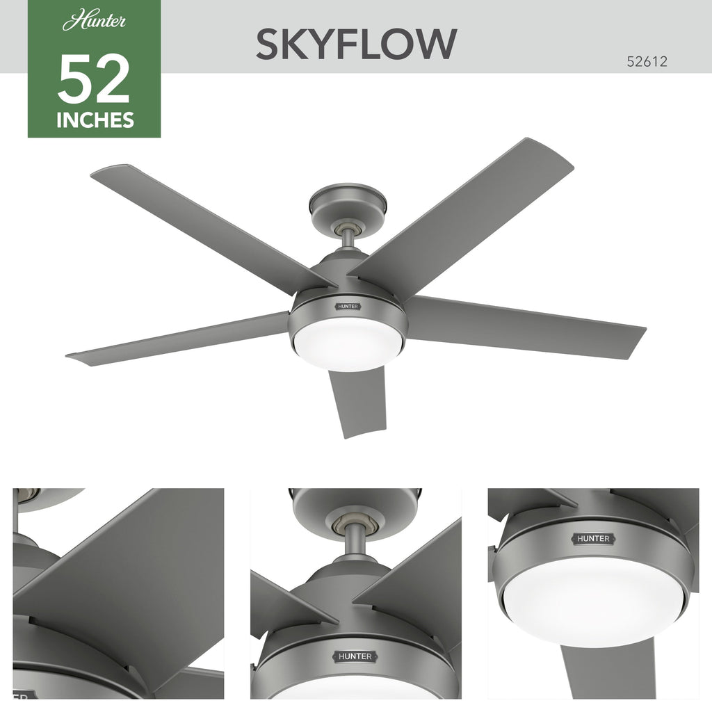 Hunter 52 Skyflow Outdoor Ceiling Fan w/ LED Light Kit, Wall Control - Coastal Modern Contemporary - WeatherMax - WET-RATED!