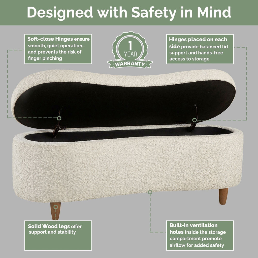 INK IVY Bailey Boucle-Style Curved Storage Accent Bench