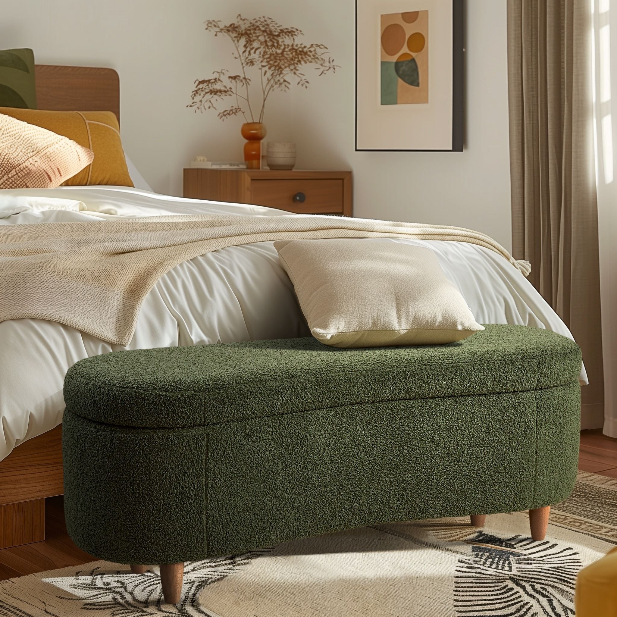 INK IVY Bailey Boucle-Style Curved Storage Accent Bench