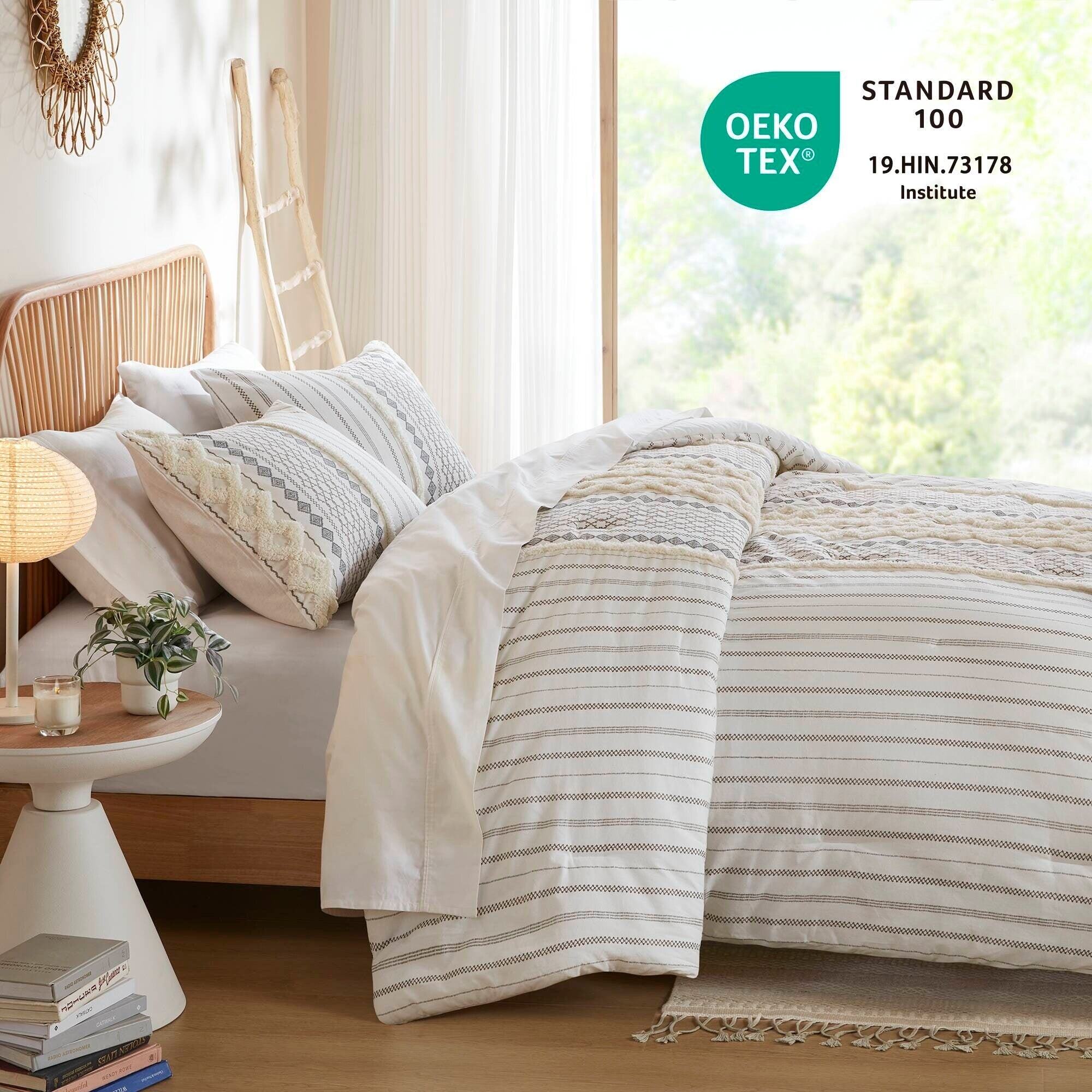 INK+IVY Imani Cotton Printed Duvet Cover Set with Chenille