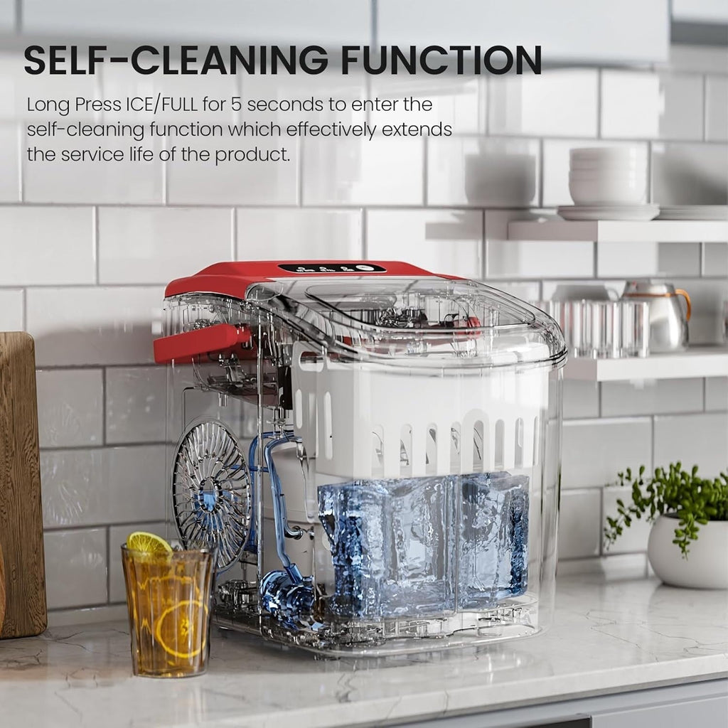 Ice Makers Countertop, Portable Ice Maker Machine with Handle, Self-Cleaning Ice Maker, for Home/Office/Kitchen