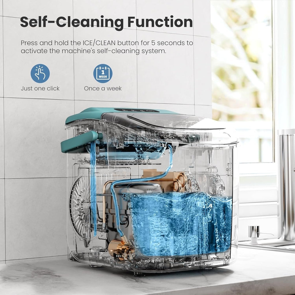 Ice Makers Countertop, Portable Ice Maker Machine with Handle, Self-Cleaning Ice Maker, for Home/Office/Kitchen