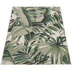 In- & Outdoor Rug Tropical Palm Leaf Design for Patio in Green Beige
