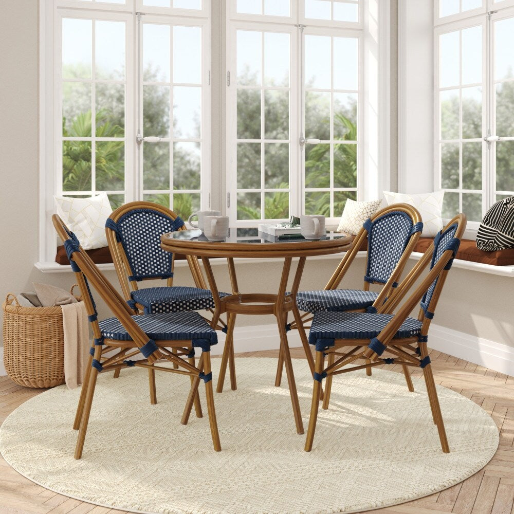 Indoor/Outdoor Commercial Bistro Set with Table and Four Chairs
