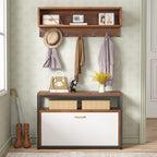 Entryway Coat Rack Shoe Bench Set, Industrial Hall Tree Coat Shoe Rack