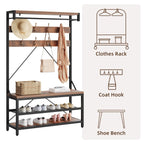 Industrial Entryway Coat Rack with Shoe Bench 3-in-1 Functional Hall Tree