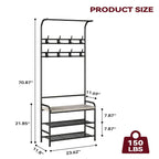 Industrial Entryway Coat Rack with Shoe Bench 3-in-1 Functional Hall Tree