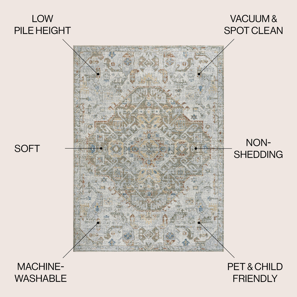 JONATHAN Y Brandy Bohemian Medallion Low-Pile Machine-Washable Cream/Terra Area Rug