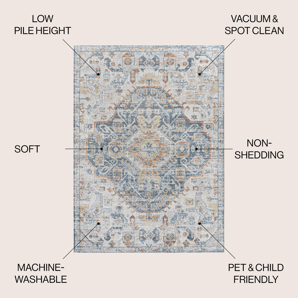 JONATHAN Y Brandy Bohemian Medallion Low-Pile Machine-Washable Cream/Terra Area Rug