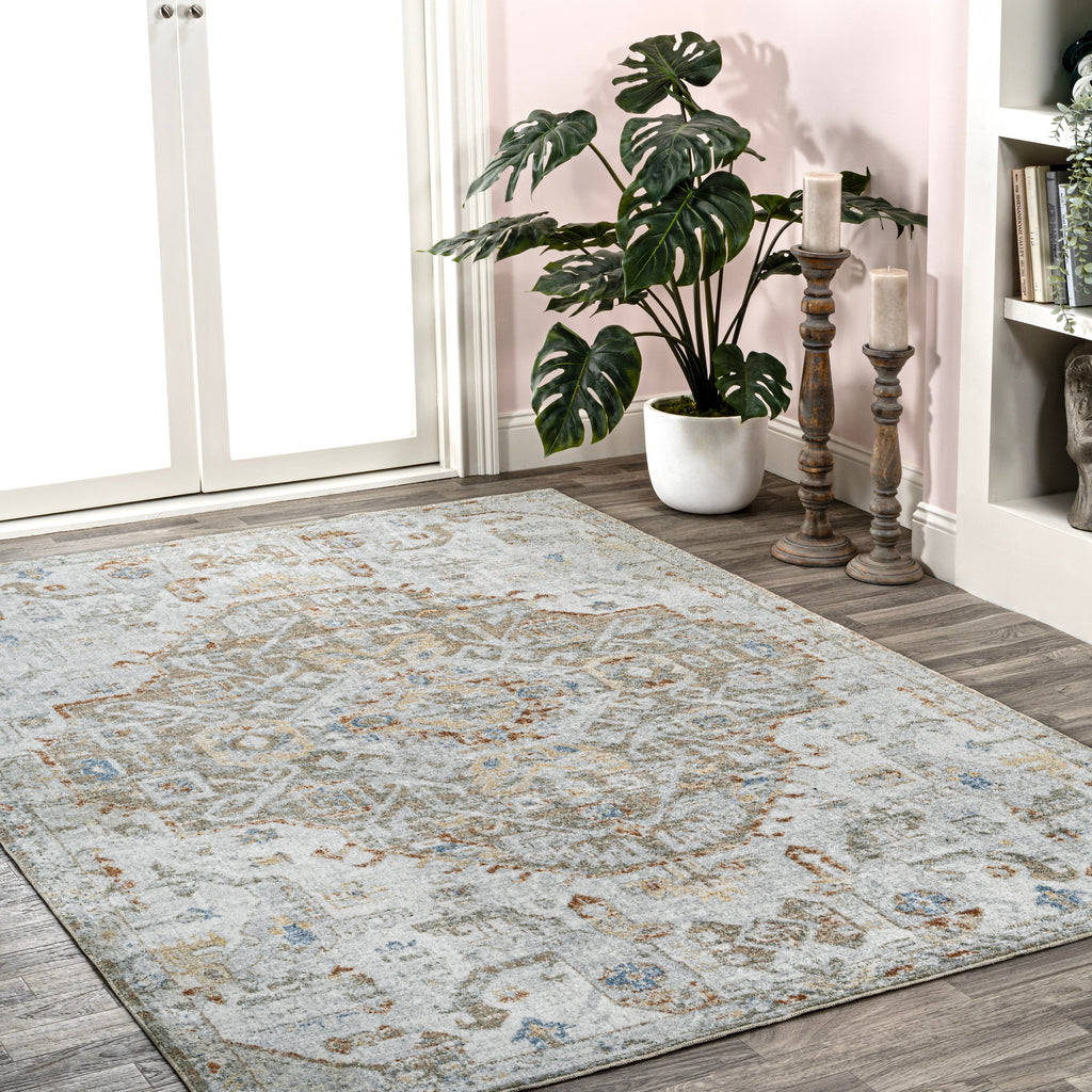 JONATHAN Y Brandy Bohemian Medallion Low-Pile Machine-Washable Cream/Terra Area Rug