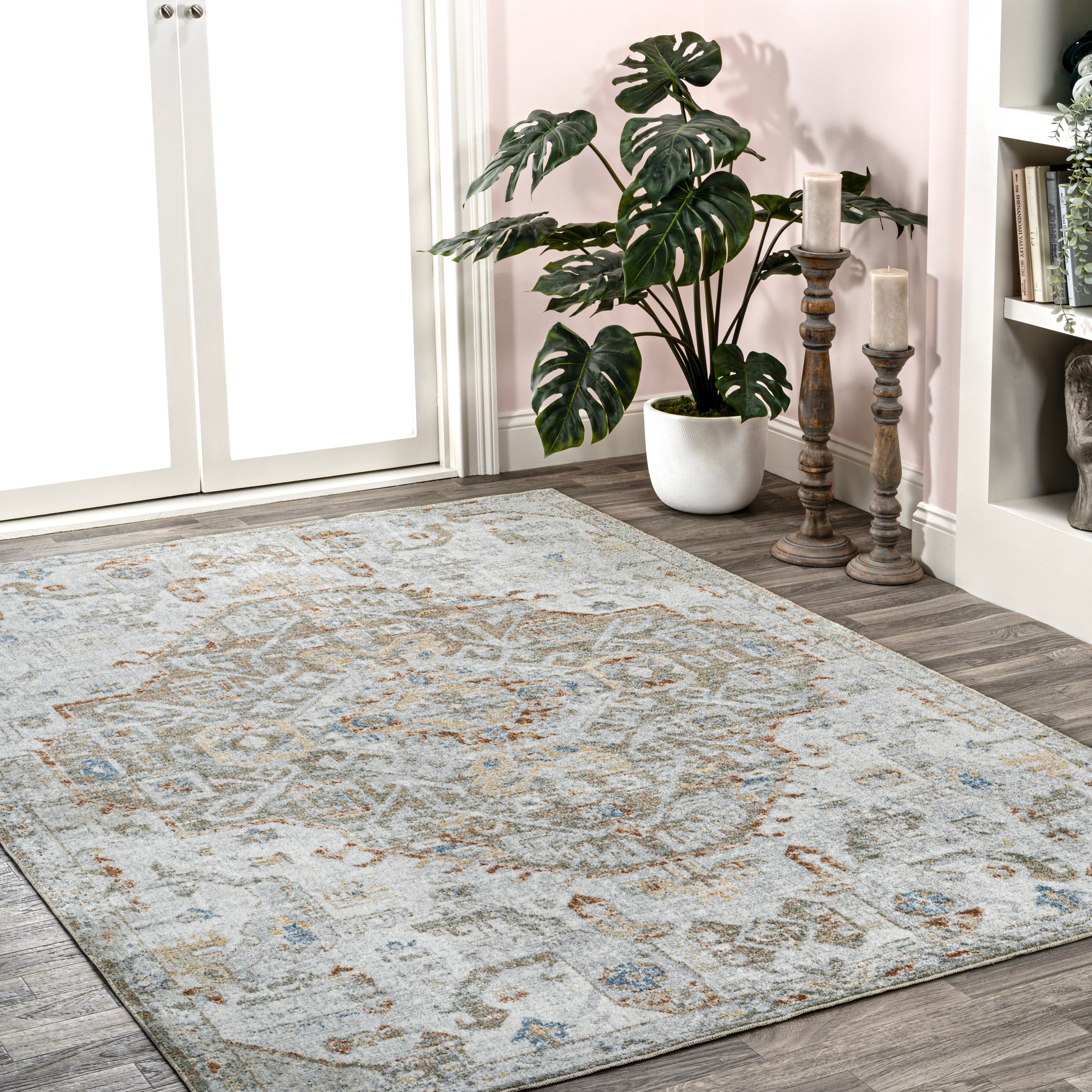 JONATHAN Y Brandy Bohemian Medallion Low-Pile Machine-Washable Cream/Terra Area Rug