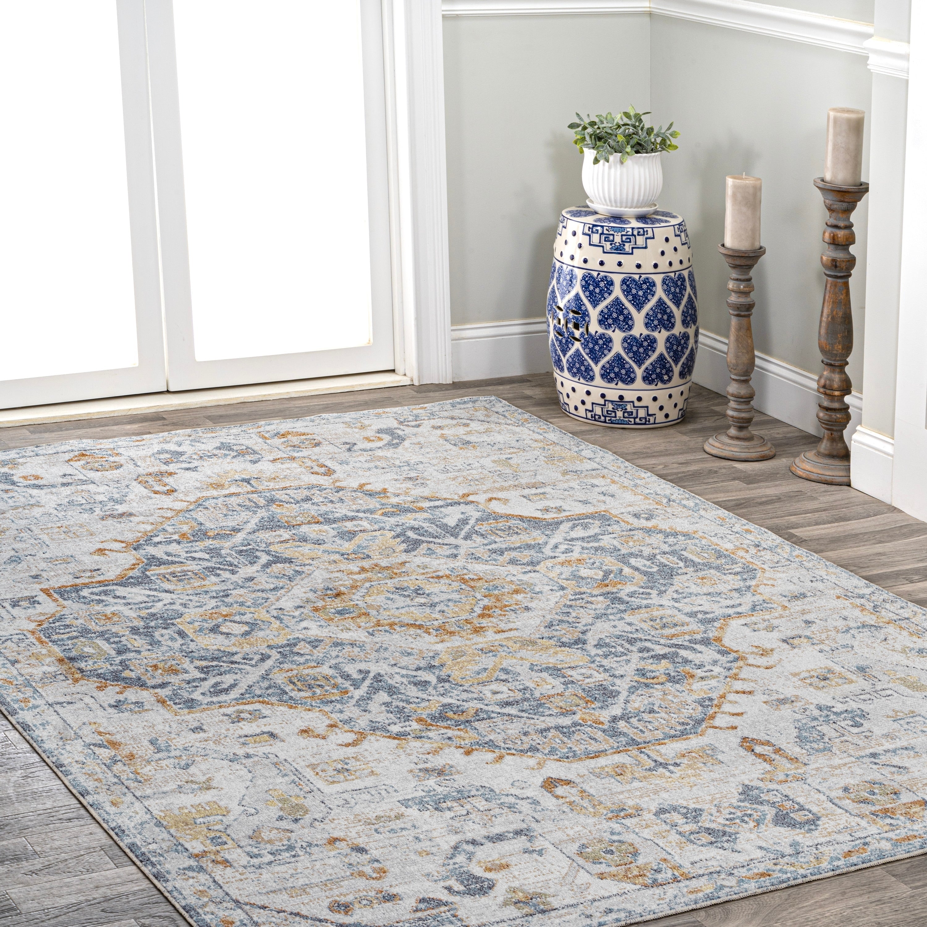JONATHAN Y Brandy Bohemian Medallion Low-Pile Machine-Washable Cream/Terra Area Rug