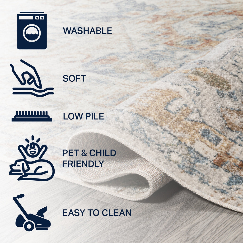 JONATHAN Y Brandy Bohemian Medallion Low-Pile Machine-Washable Cream/Terra Area Rug